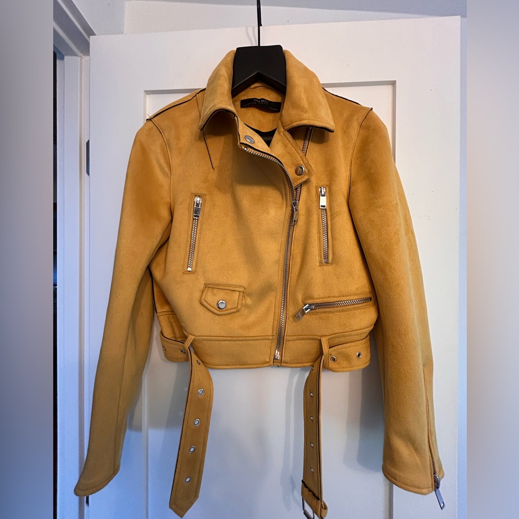 Zara Women's Mustard Suede Mororcycle Jacket